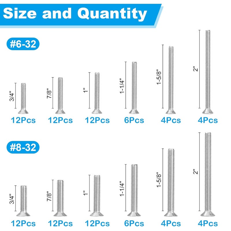 Yinpecly 100 PCS Machine Screws, #6-32#8-32 Phillips Flat Head Electricians Screw Kit 304 Stainless Steel Outlet Screws for Wall Plate Switch, Receptacles Mounting Screws - Image 2